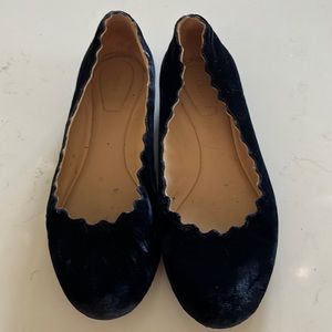 Chloe Lauren Velvet Start Ballet Flats Navy
